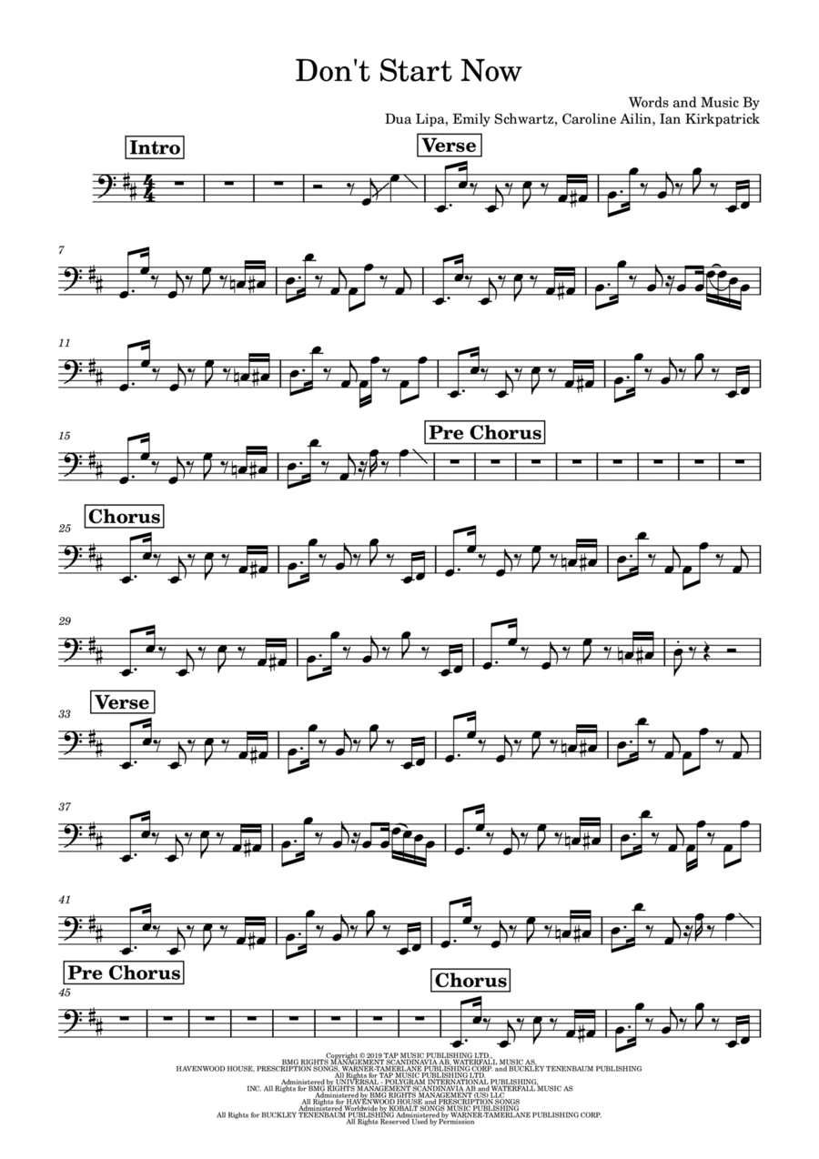 Don't Start Now Bass Guitar scores gallery preview page 1
