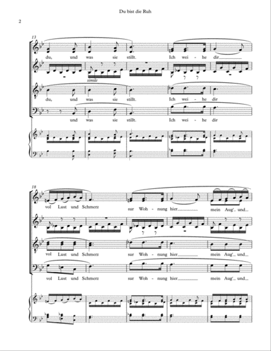 Du bist die ruh (Schubert). SATB a-cappella 4-Part scores gallery preview page 3