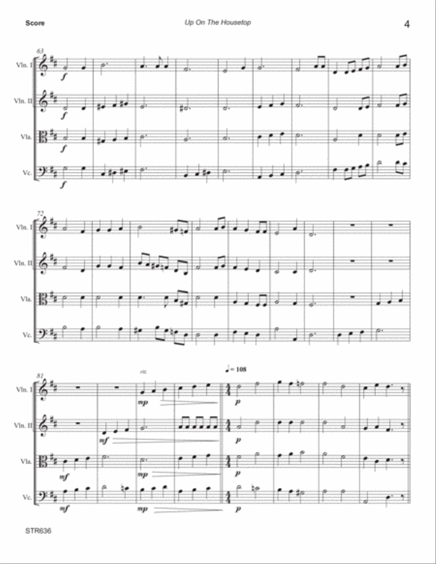 UP ON THE HOUSETOP - String Quartet (unaccompanied - Grade 3 String Quartet scores gallery preview page 4