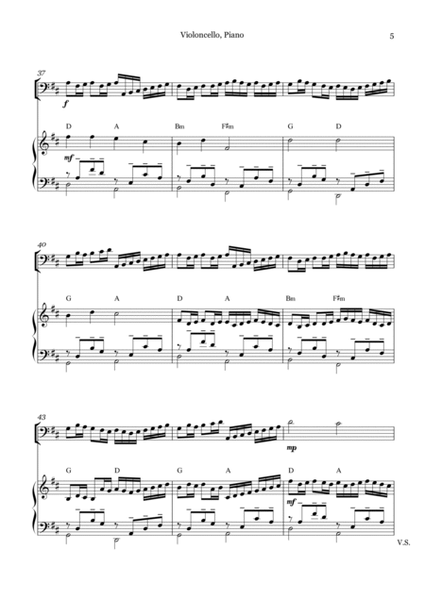 Canon in D for Cello and Piano (With Chords) image number null