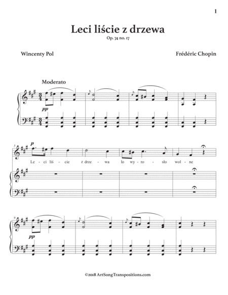 CHOPIN: Leci liście z drzewa, Op. 74 no. 17 (transposed to F-sharp minor)