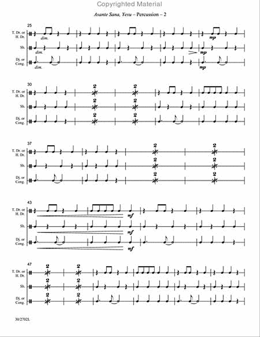 Asante Sana, Yesu (Thank You, Jesus) - Percussion Score and Parts Choir scores gallery preview page 3