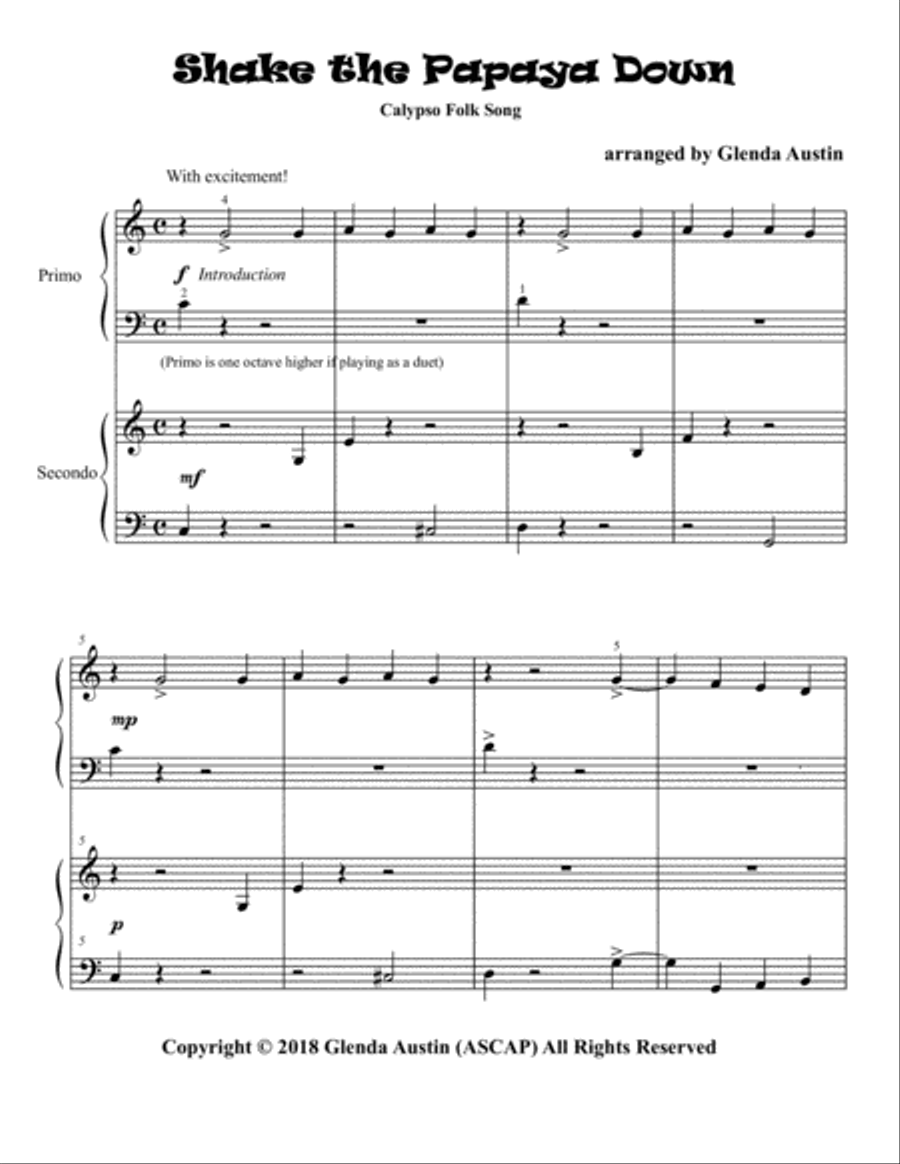 Shake the Papaya Down! Shake the Papaya Down! Easy Piano scores gallery preview page 2