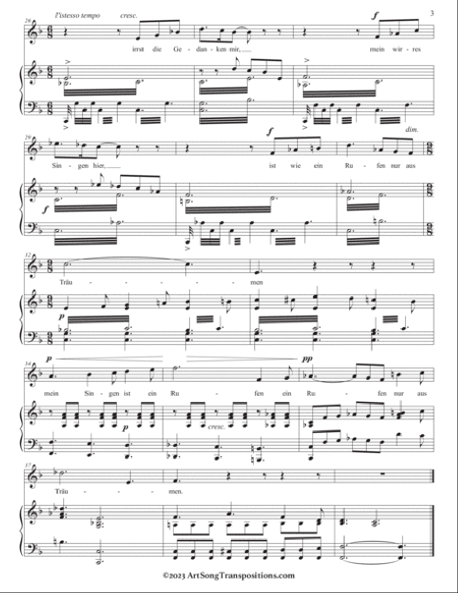 HENSEL: Nachtwanderer, Op. 7 no. 1 (transposed to F major and E major) Piano, Vocal scores gallery preview page 4