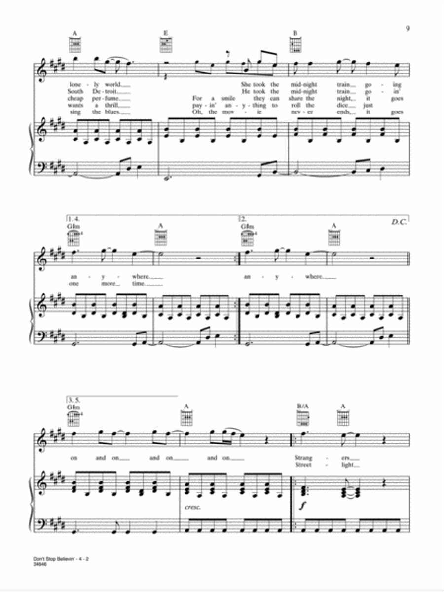 Don't Stop Believin' Piano, Vocal, Guitar scores gallery preview page 2