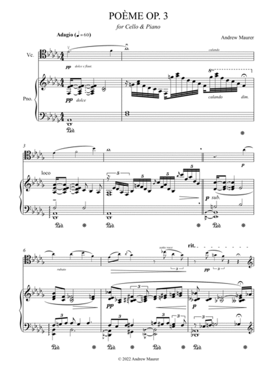 Poème Op. 3 for Cello & Piano