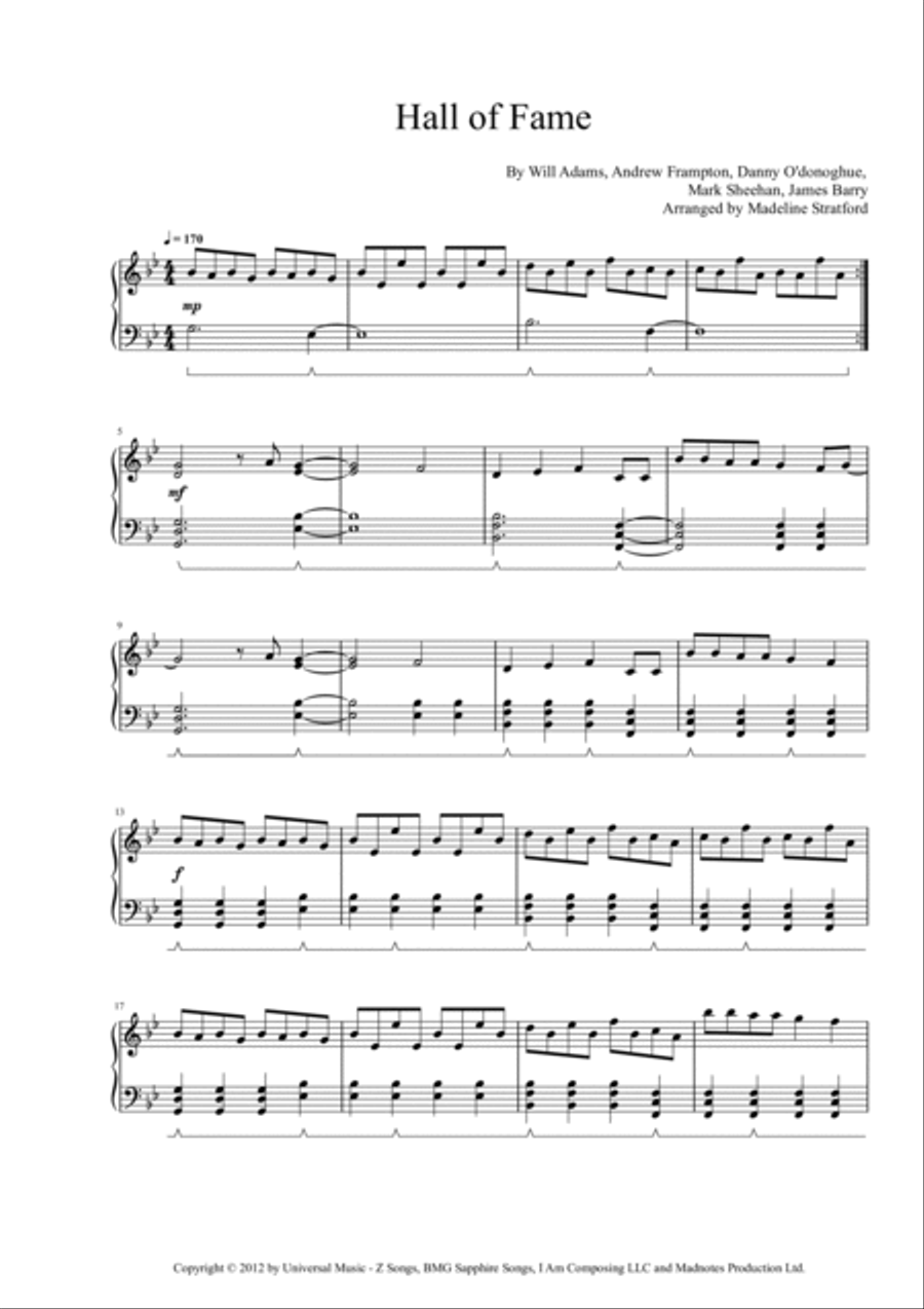 Hall Of Fame Piano Solo scores gallery preview page 2