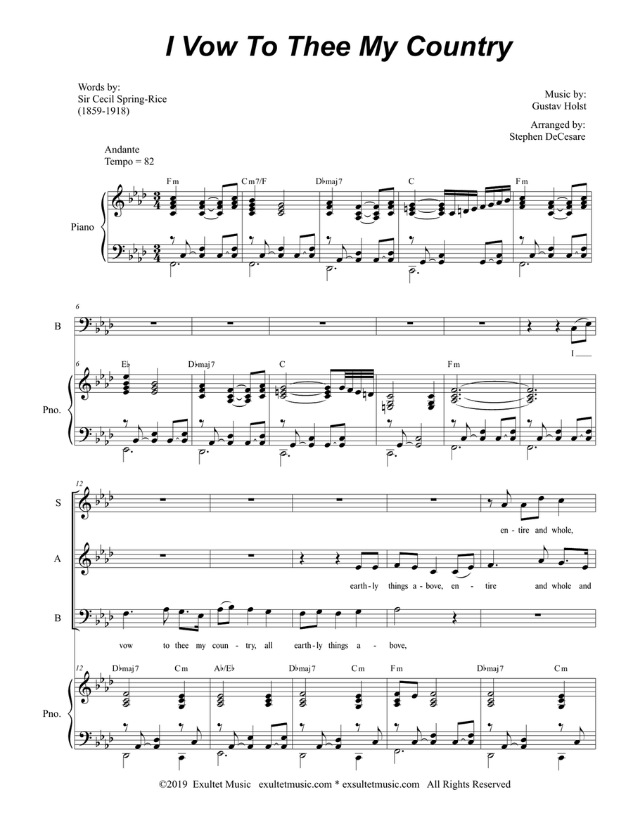 I Vow To Thee My Country (for SAB) 3-Part scores gallery preview page 2