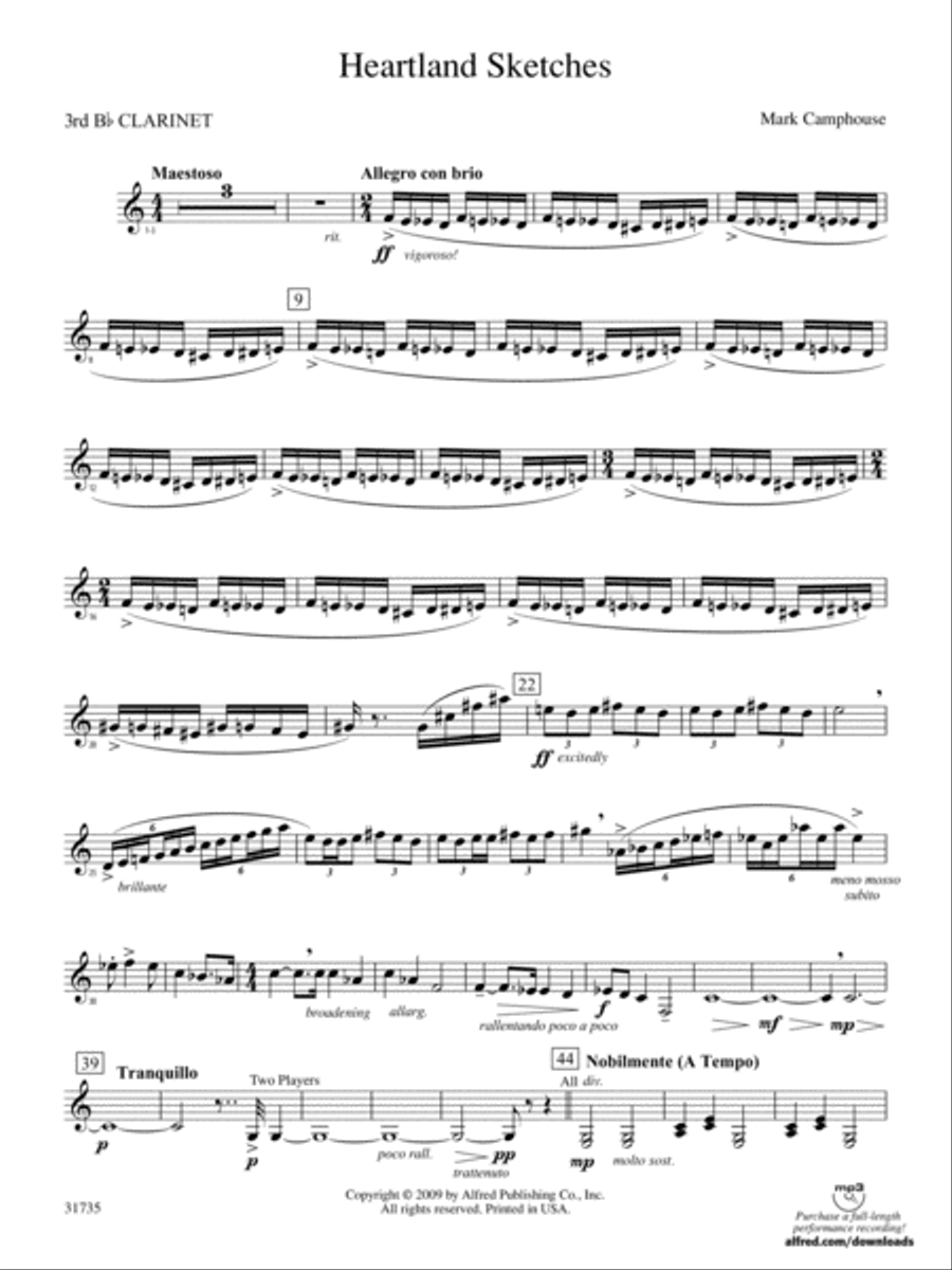 Heartland Sketches: 3rd B-flat Clarinet Concert Band scores gallery preview page 1