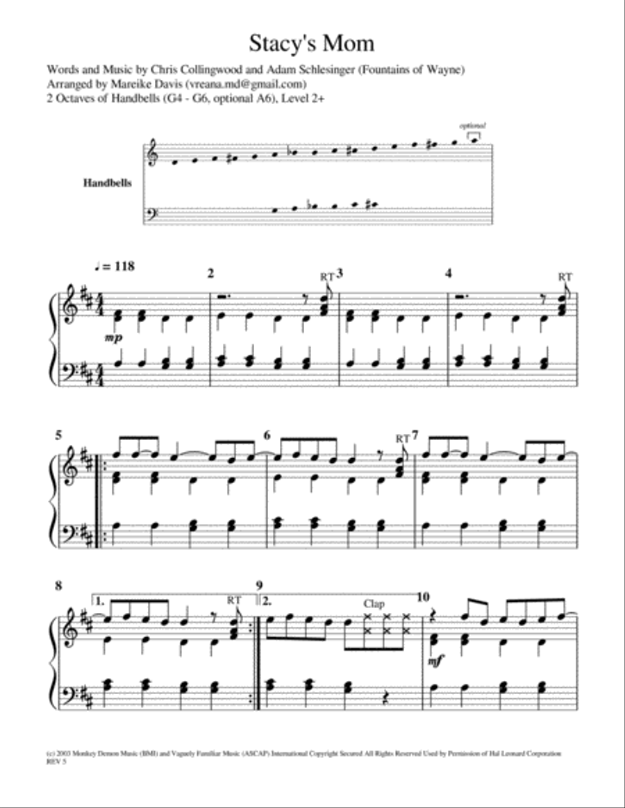 Stacy's Mom Handbell Choir scores gallery preview page 1