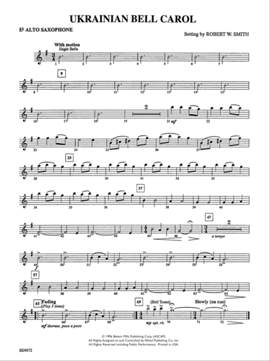 Ukrainian Bell Carol: E-flat Alto Saxophone Concert Band scores gallery preview page 1