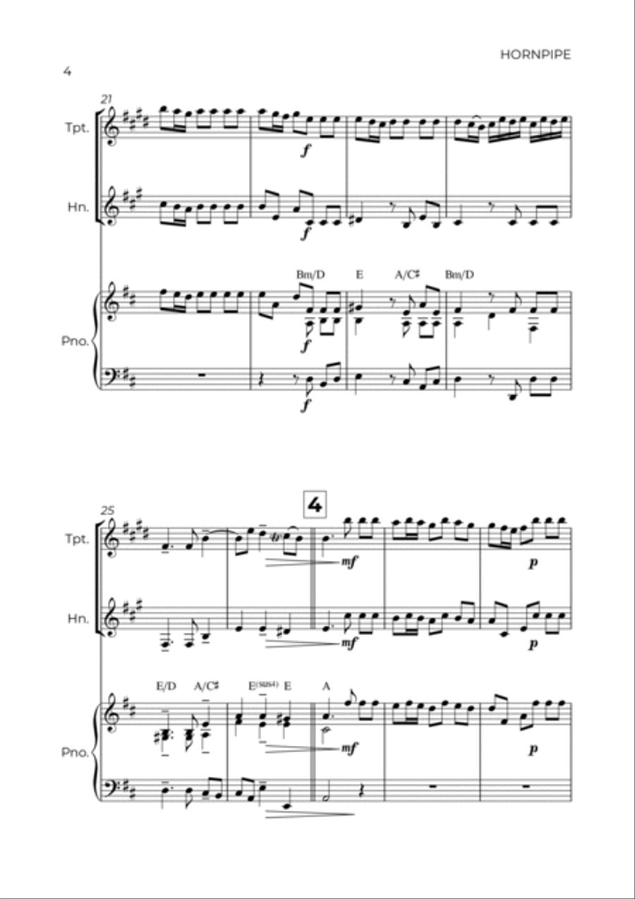 HORNPIPE - HANDEL - BRASS PIANO TRIO (TRUMPET, HORN & PIANO) Brass Duet scores gallery preview page 4