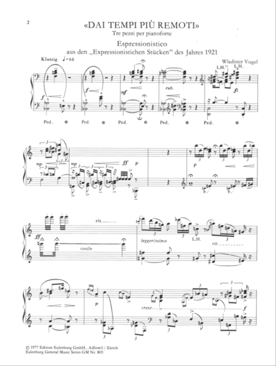 Dai tempi più remoti, 3 pieces for piano