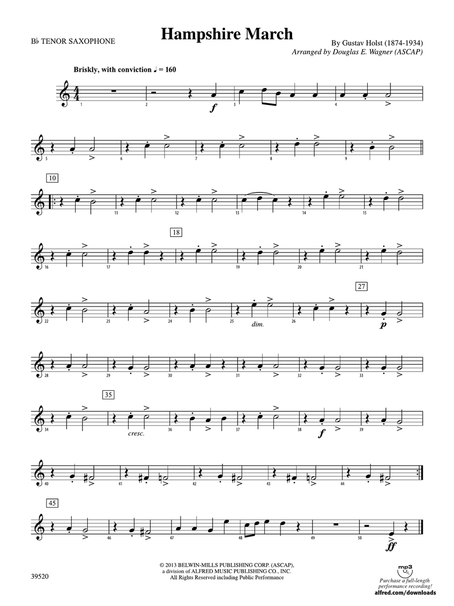 Hampshire March: B-flat Tenor Saxophone