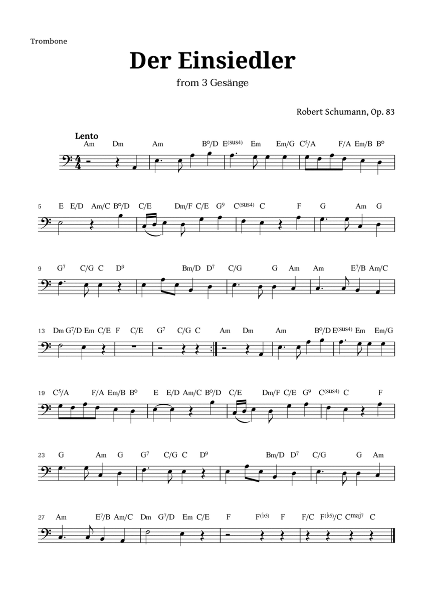 Der Einsiedler by Schumann for Trombone and Chords image number null