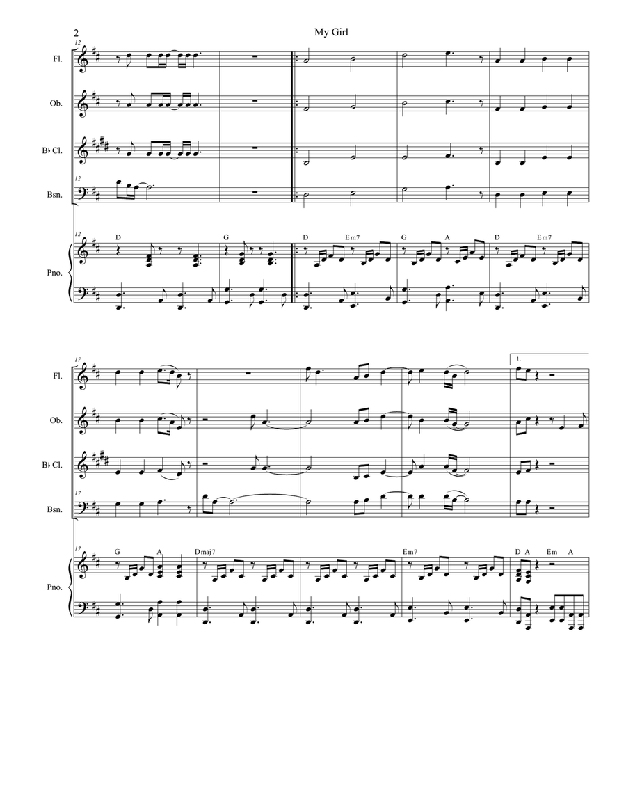My Girl Woodwind Quartet scores gallery preview page 2