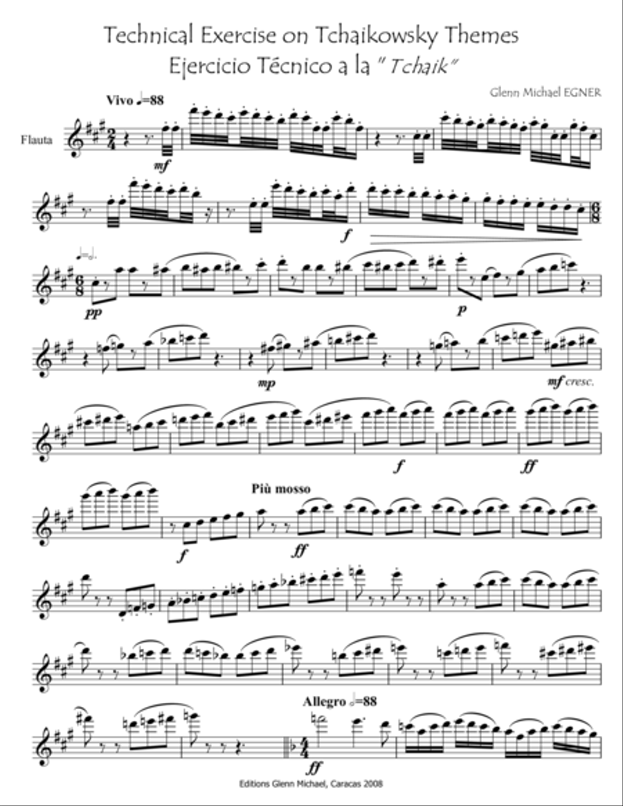 Technical Exercise on Tchaikowsky themes for Flute Flute Solo scores gallery preview page 2