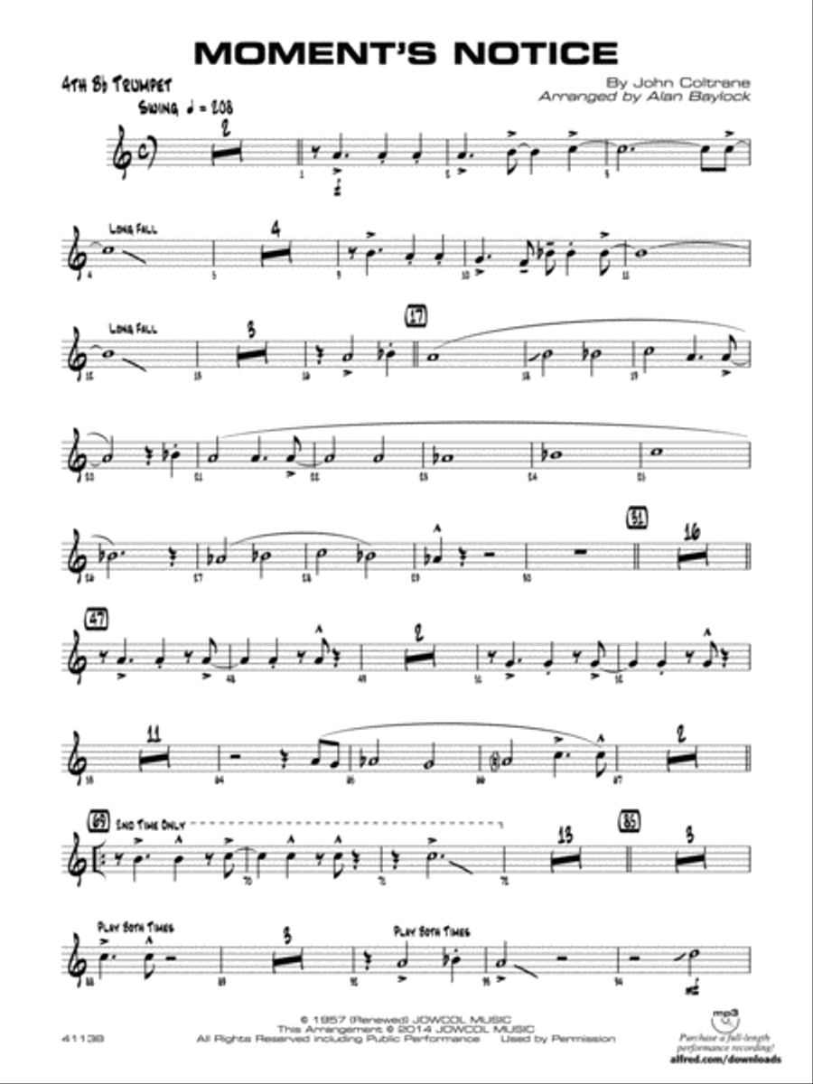 Moment's Notice: 4th B-flat Trumpet Jazz Ensemble scores gallery preview page 1