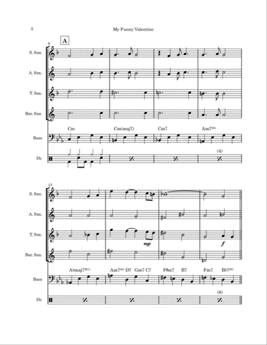 My Funny Valentine Saxophone Quartet scores gallery preview page 4