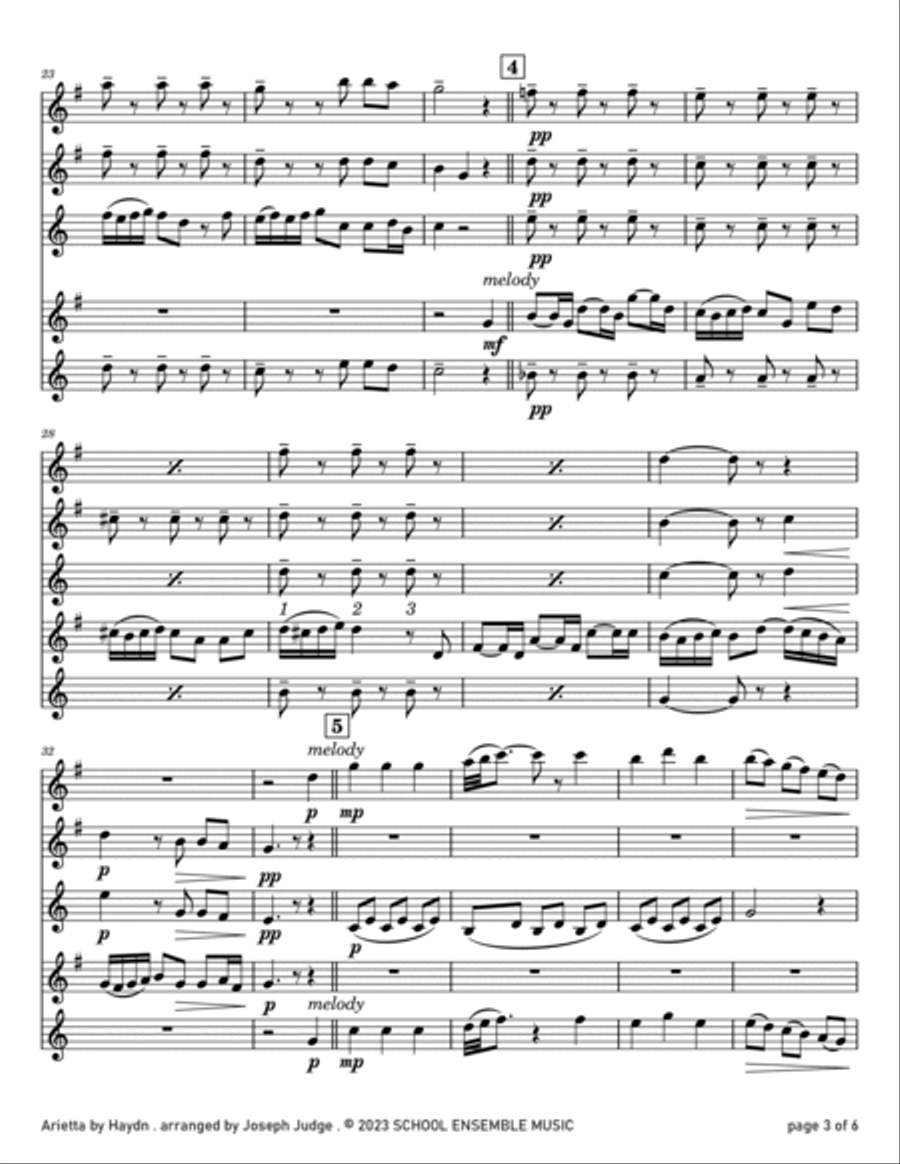 Arietta by Haydn for Saxophone Quartet in Schools Saxophone Quartet scores gallery preview page 3
