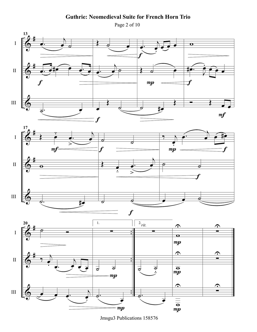 Guthrie: Neomedieval Suite for French Horn Trio Brass Trio scores gallery preview page 2