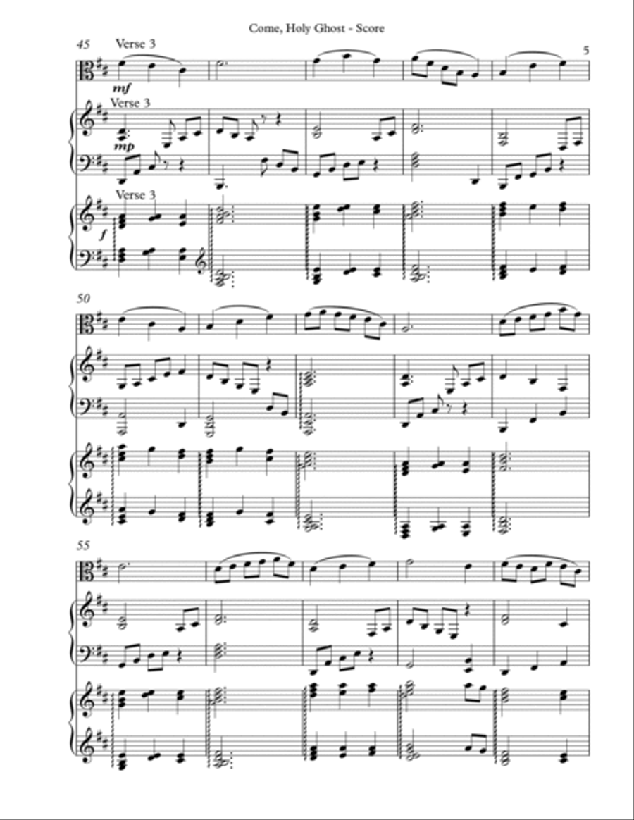 Come, Holy Ghost, Trio for Viola, Harp, Piano Pedal Harp scores gallery preview page 5