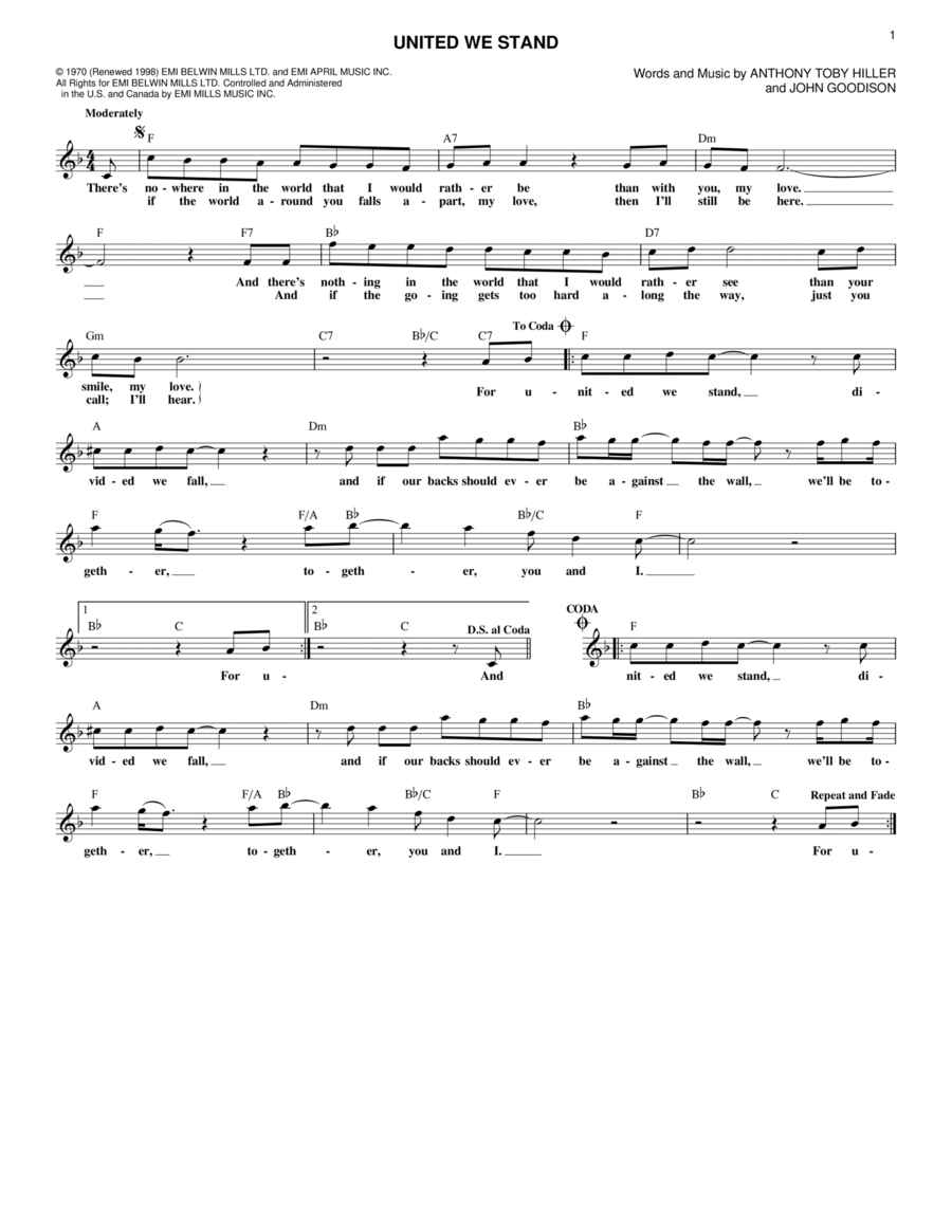 United We Stand United We Stand Piano scores gallery preview page 1