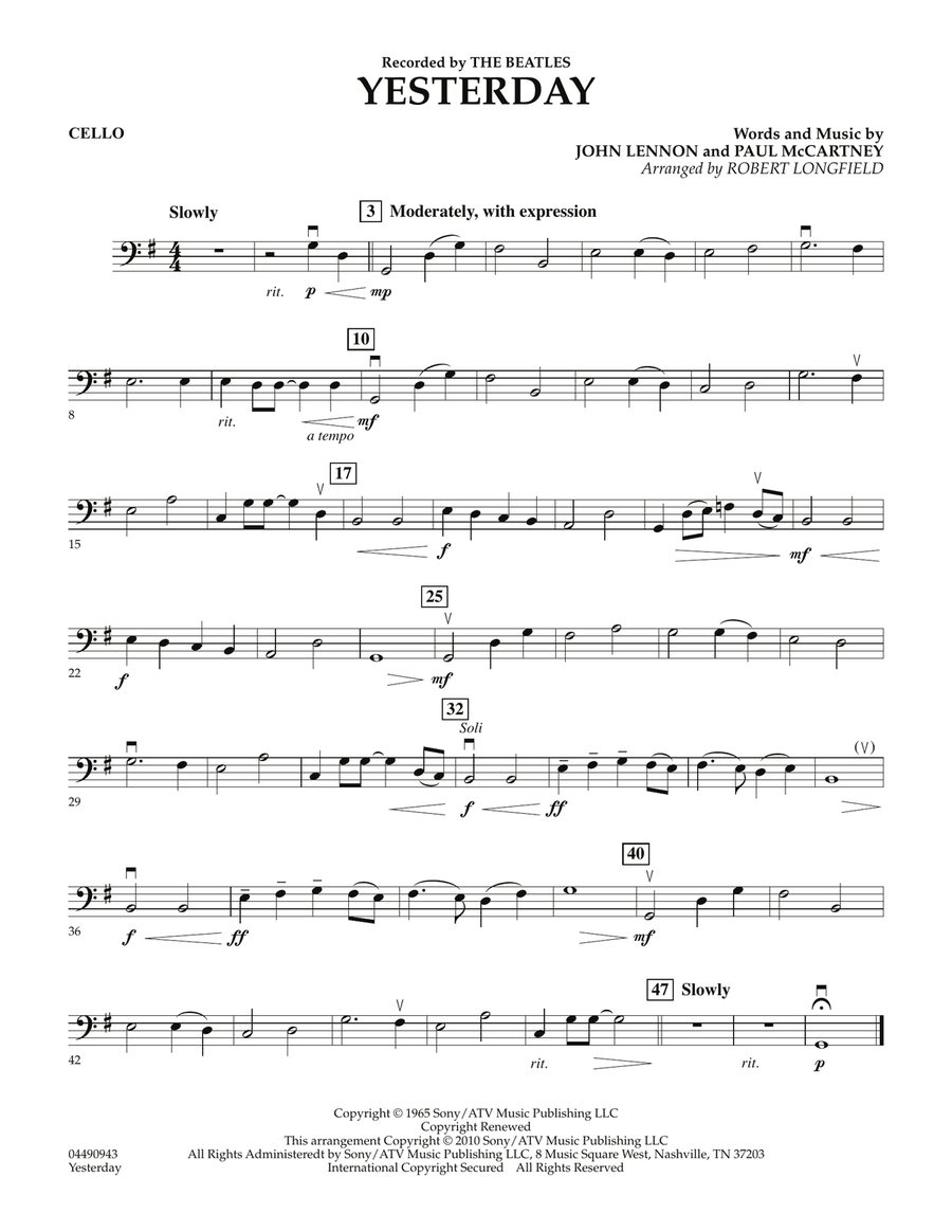 Yesterday - Cello Orchestra scores gallery preview page 1