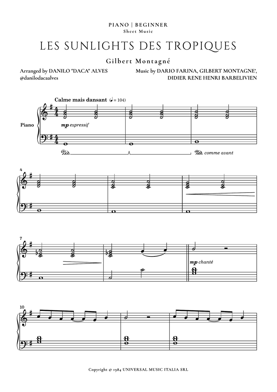 Les Sunlights Des Tropiques Easy Piano scores gallery preview page 1
