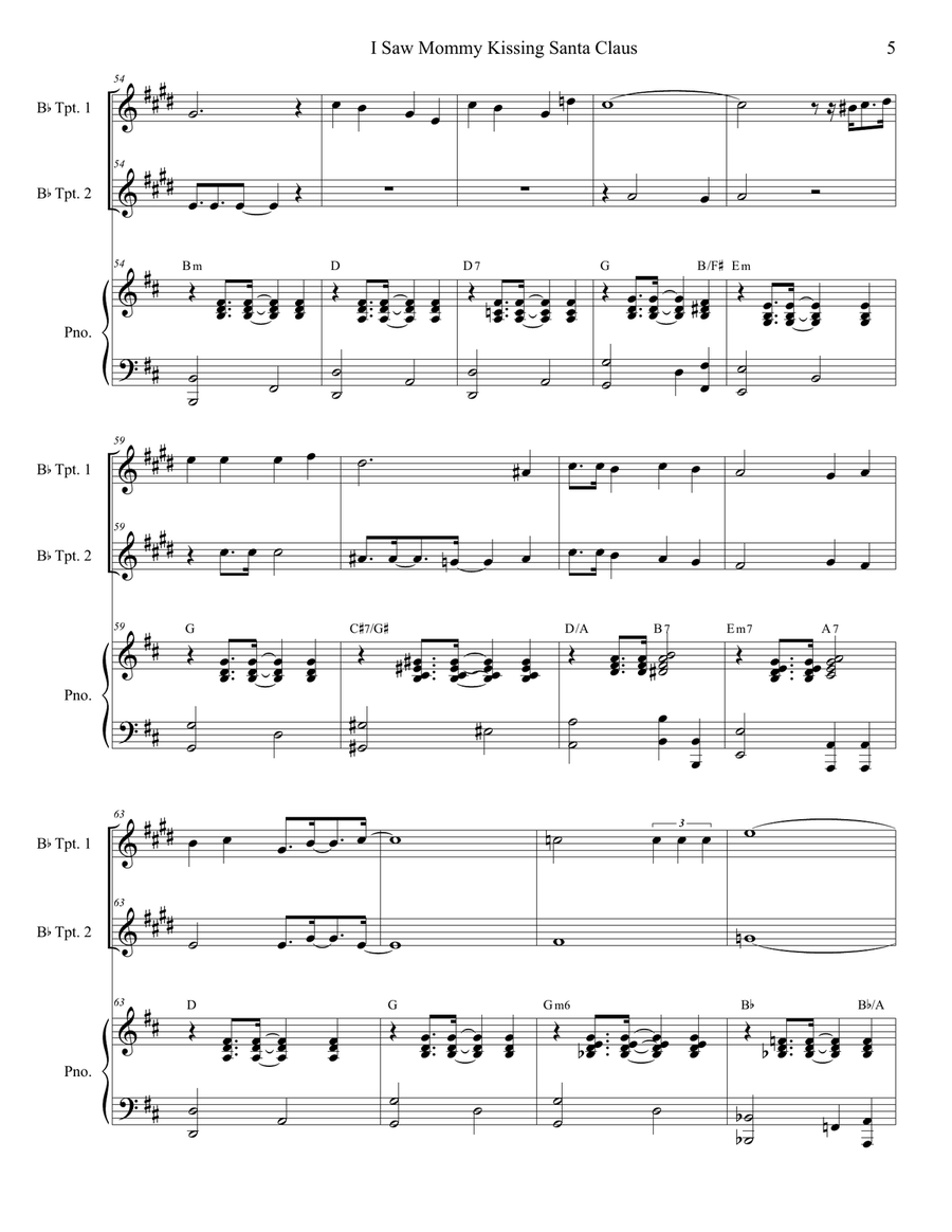 I Saw Mommy Kissing Santa Claus Trumpet Duet scores gallery preview page 5