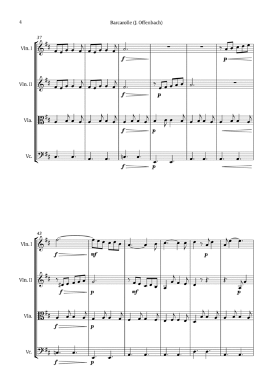Barcarolle - Belle Nuit, O Nuit D'Amour String Quartet scores gallery preview page 4