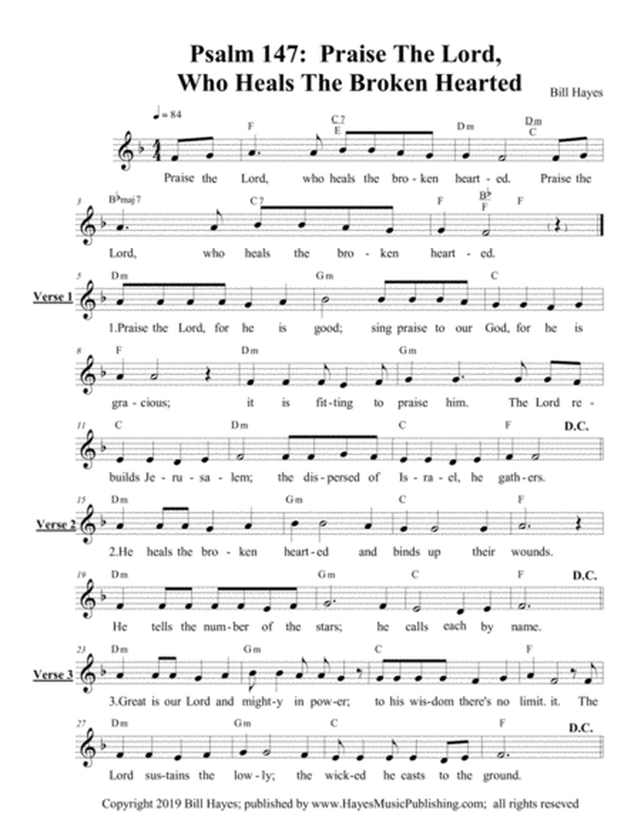 Psalm 147: Praise The Lord, Who Heals The Broken Hearted (Leadsheet) image number null