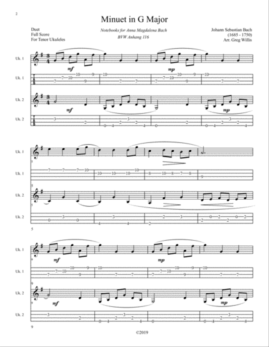 Bach Minuet In G Major BVW116 - Ukulele Duet Ukulele scores gallery preview page 3