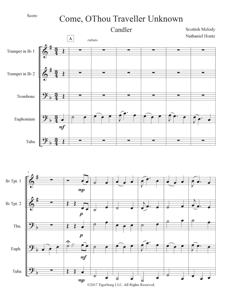 Candler (Come, O Thou Traveler Unknown) Brass Ensemble scores gallery preview page 1