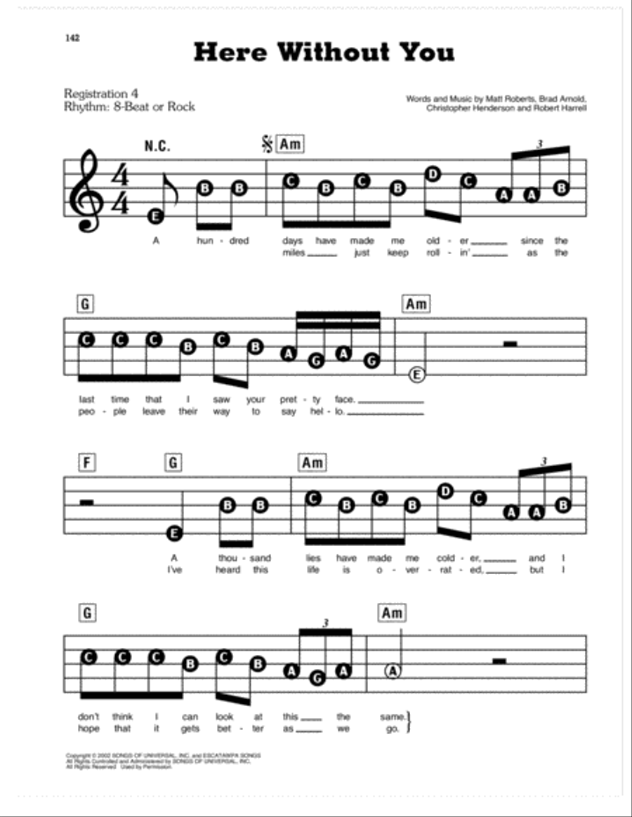 Here Without You Here Without You Electronic Keyboard scores gallery preview page 1