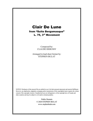 Book cover for Clair De Lune (Debussy) - Lead sheet (key of G)