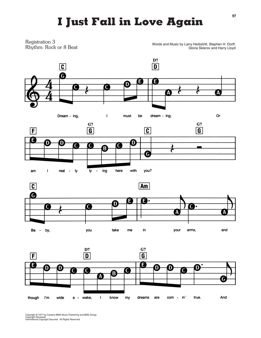 I Just Fall In Love Again Electronic Keyboard scores gallery preview page 1