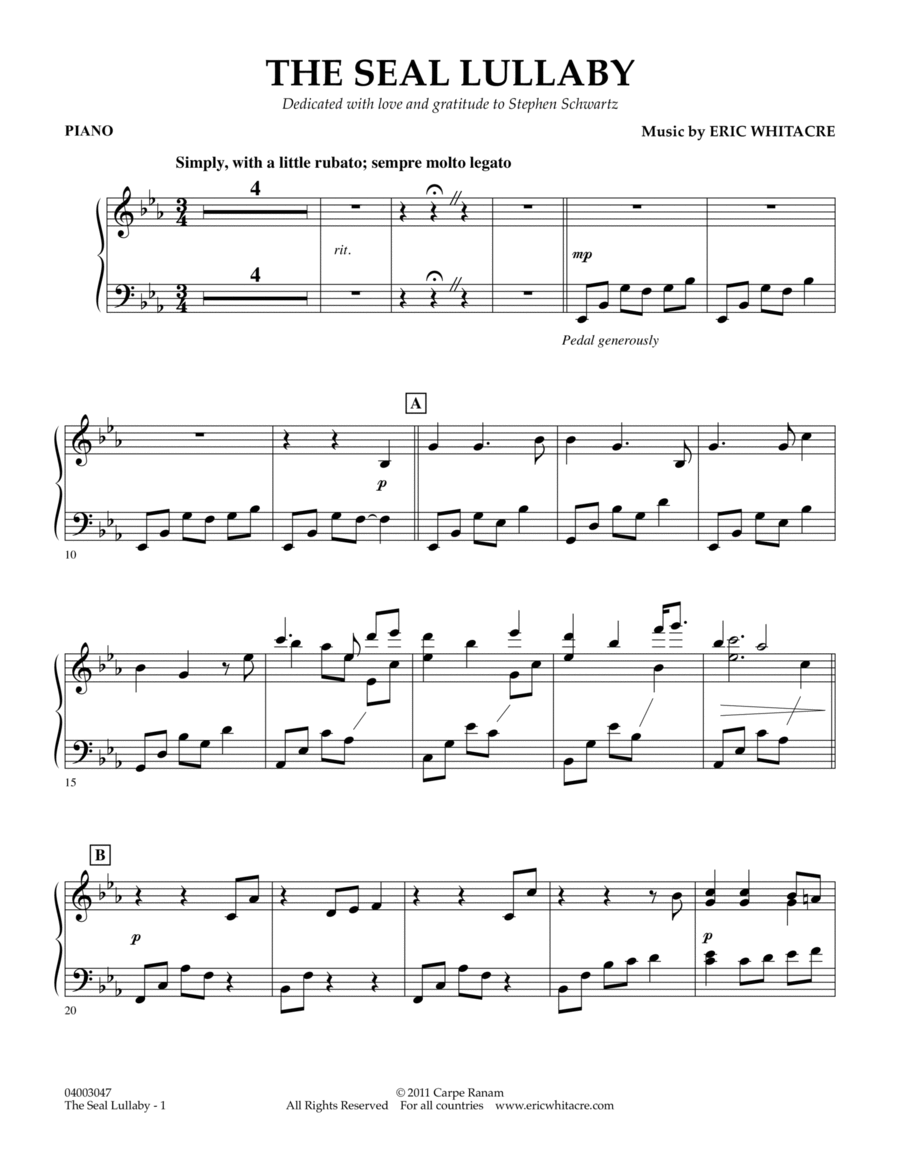 The Seal Lullaby - Piano Concert Band scores gallery preview page 1