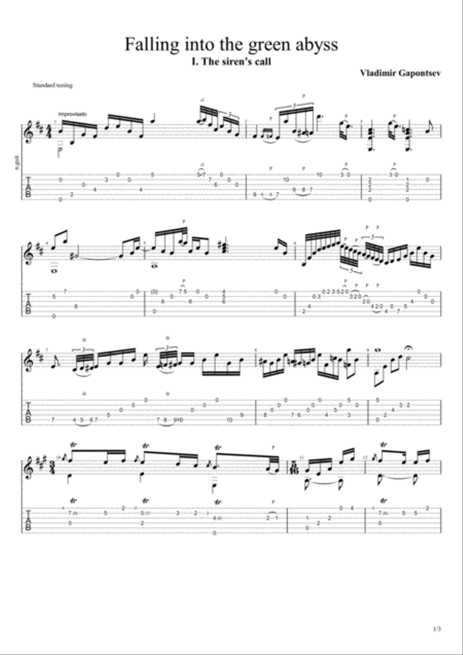 Falling into the green abyss - suite for guitar solo. Electric Guitar scores gallery preview page 1