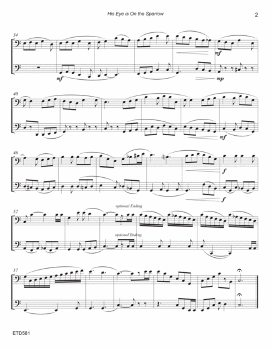 HIS EYE IS ON THE SPARROW - Duet for EUPHONIUM (Trombone) & TUBA Brass Duet scores gallery preview page 2
