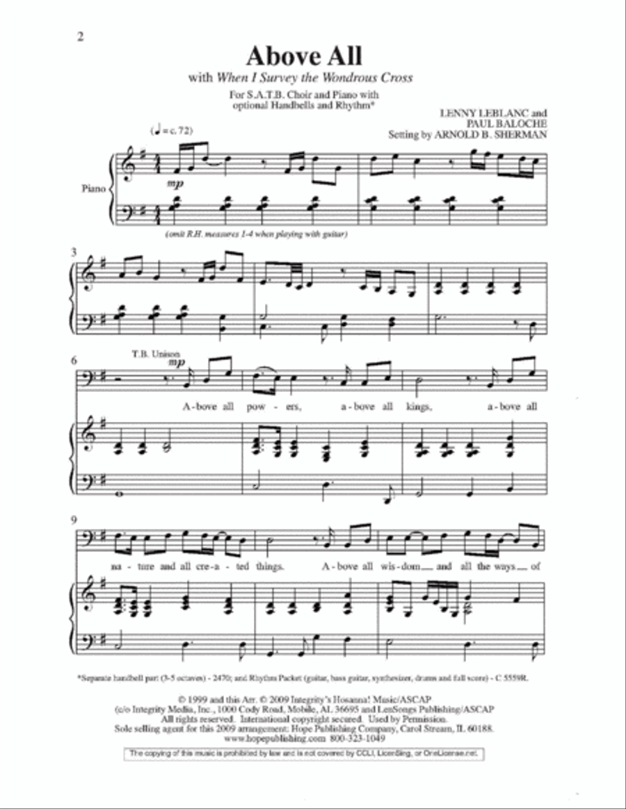 Above All with When I Survey the Wondrous Cross 4-Part scores gallery preview page 2