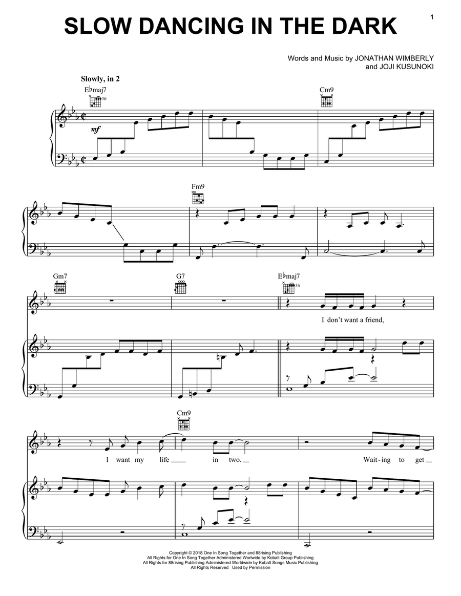 Slow Dancing In The Dark Piano, Vocal, Guitar scores gallery preview page 1