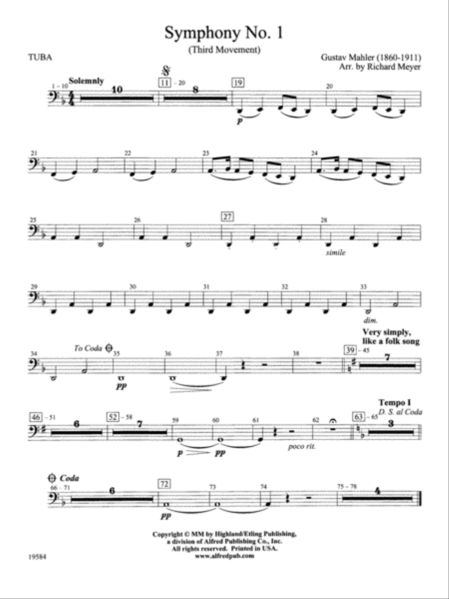 Symphony No. 1, 3rd Movement: Tuba Full Orchestra scores gallery preview page 1