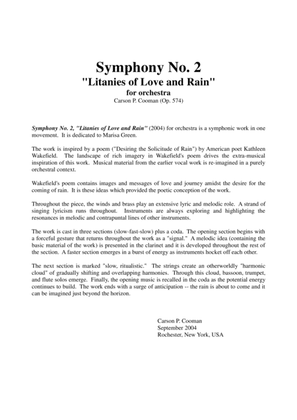 Book cover for Symphony No. 2, "Litanies of Love and Rain" (2004) for orchestra, study score
