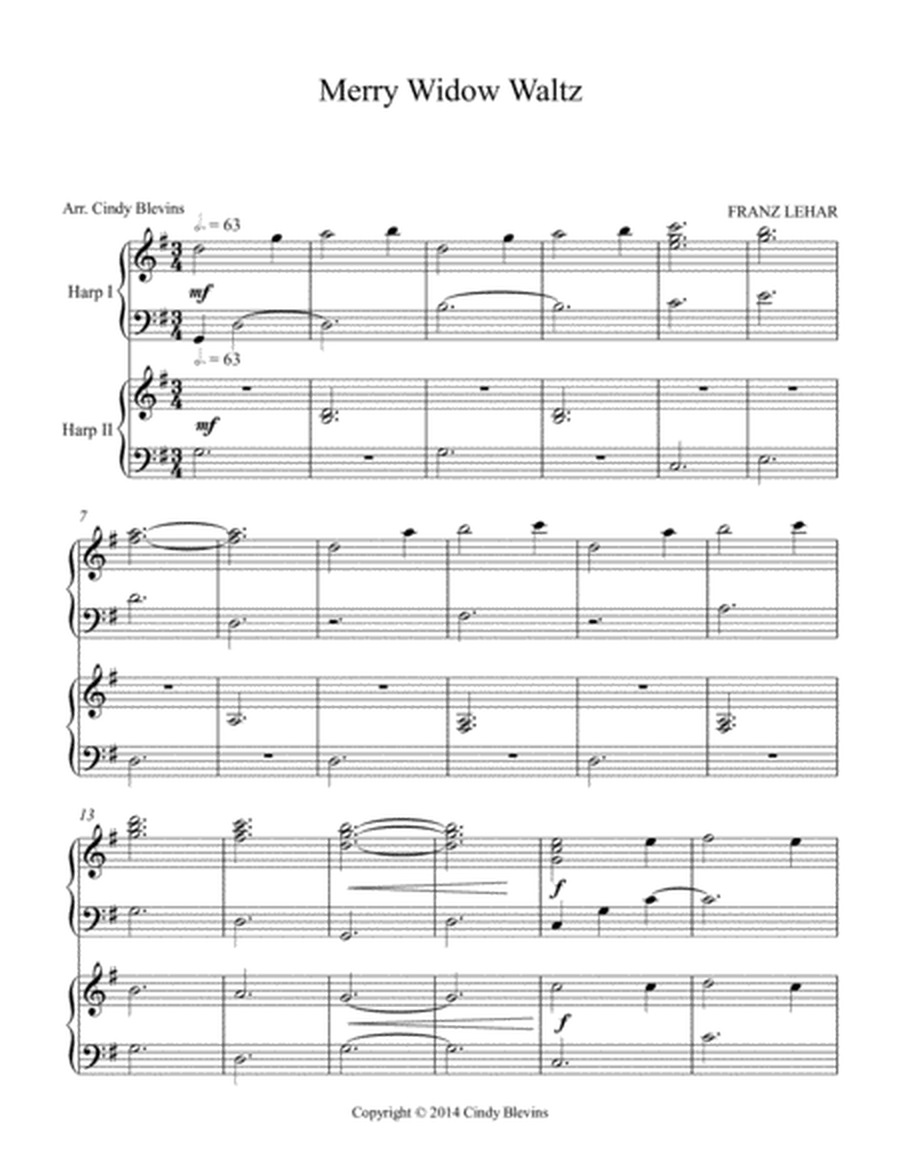 Merry Widow Waltz, arranged for Harp Duet image number null