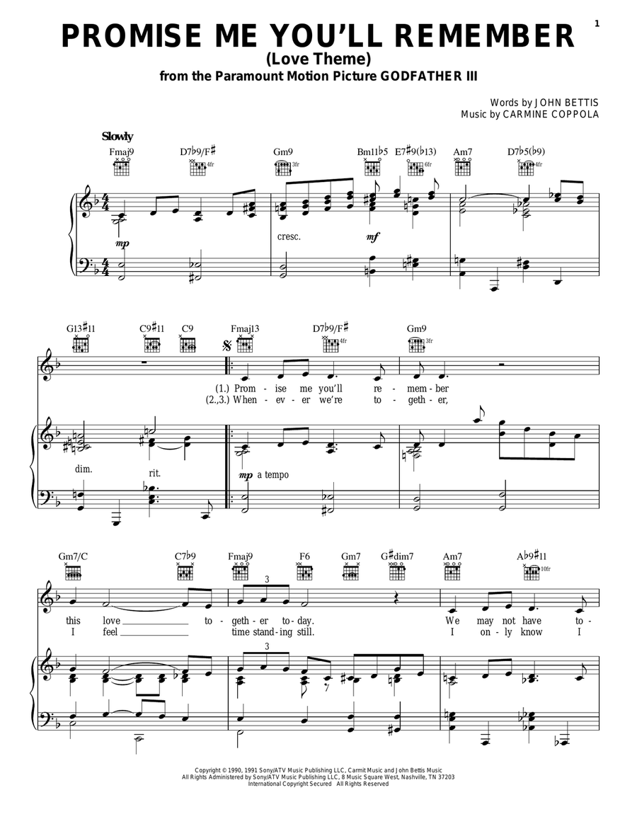 Promise Me You'll Remember (Love Theme) Guitar scores gallery preview page 1