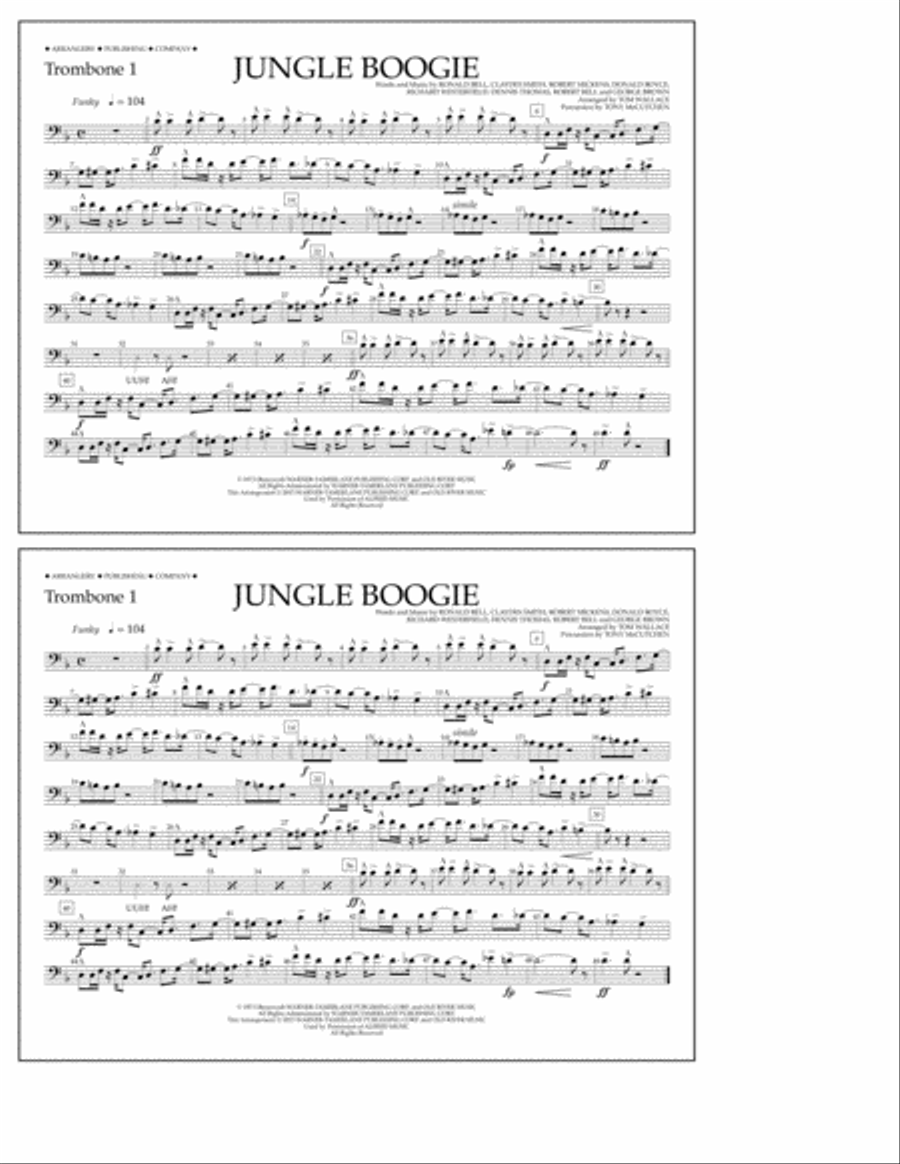 Jungle Boogie - Trombone 1 Marching Band scores gallery preview page 1