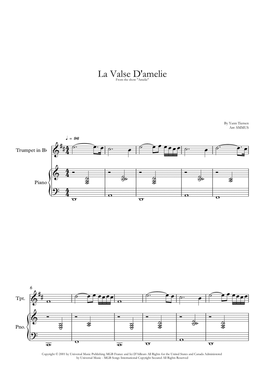 La Valse D'amelie B-Flat Trumpet scores gallery preview page 1