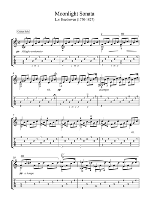 Book cover for Moonlight Sonata classical guitar solo with tablature