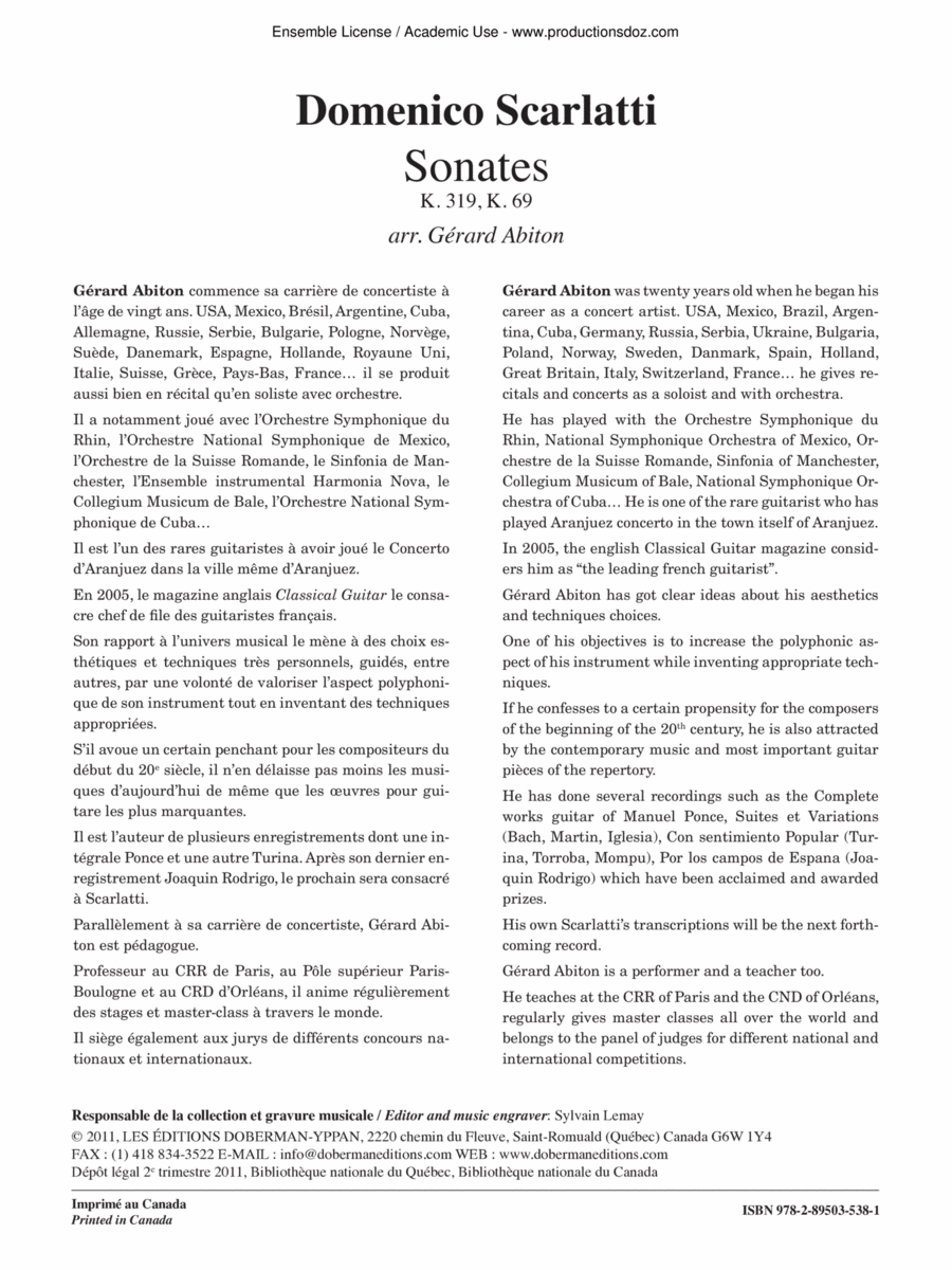 2 Sonates, vol. 3, K. 319, 69 Classical Guitar scores gallery preview page 1